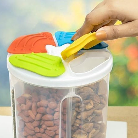 4-Section Flower Container Jar – 2500ml Airtight Plastic Food, Grain & Cereal Storage with Lid for Kitchen | Felmico