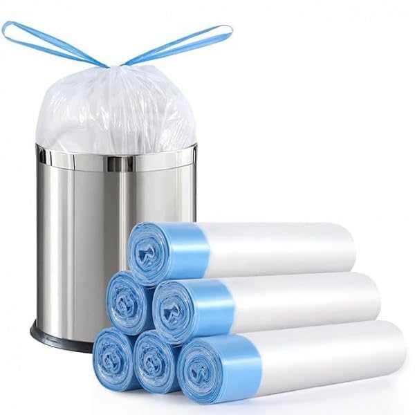 Felmico 100 PCS Drawstring Garbage Bags – Durable Small Trash Bags with Detachable Tie String | 18.11 x 18.11 Inch | Perfect for Kitchen, Bathroom & Office Waste