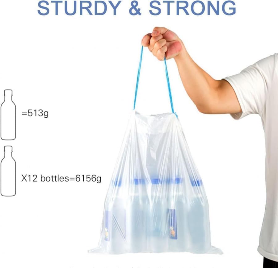 Felmico 100 PCS Drawstring Garbage Bags – Durable Small Trash Bags with Detachable Tie String | 18.11 x 18.11 Inch | Perfect for Kitchen, Bathroom & Office Waste