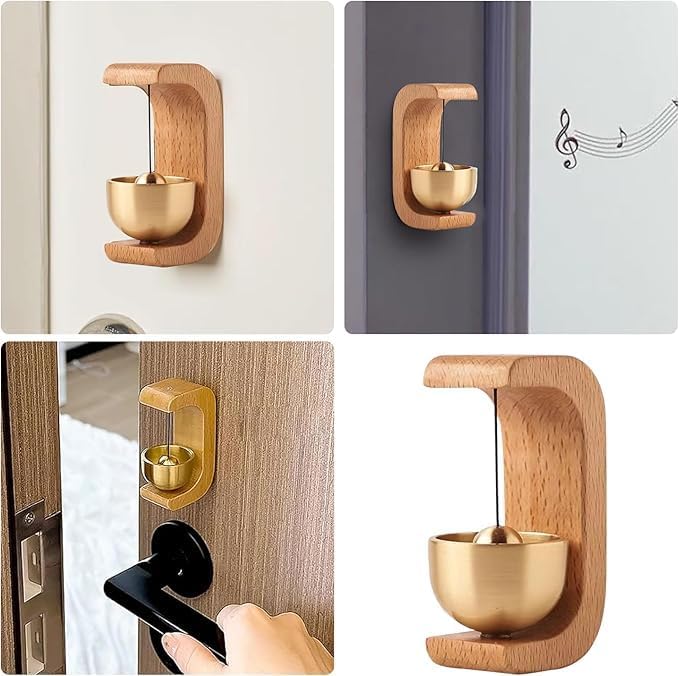 Felmico Wooden Beech Brass Door Chime – Decorative Magnetic Dopamine Doorbell for Home & Shops