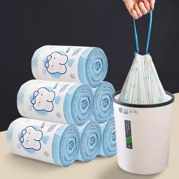 Felmico 100 PCS Drawstring Garbage Bags – Durable Small Trash Bags with Detachable Tie String | 18.11 x 18.11 Inch | Perfect for Kitchen, Bathroom & Office Waste