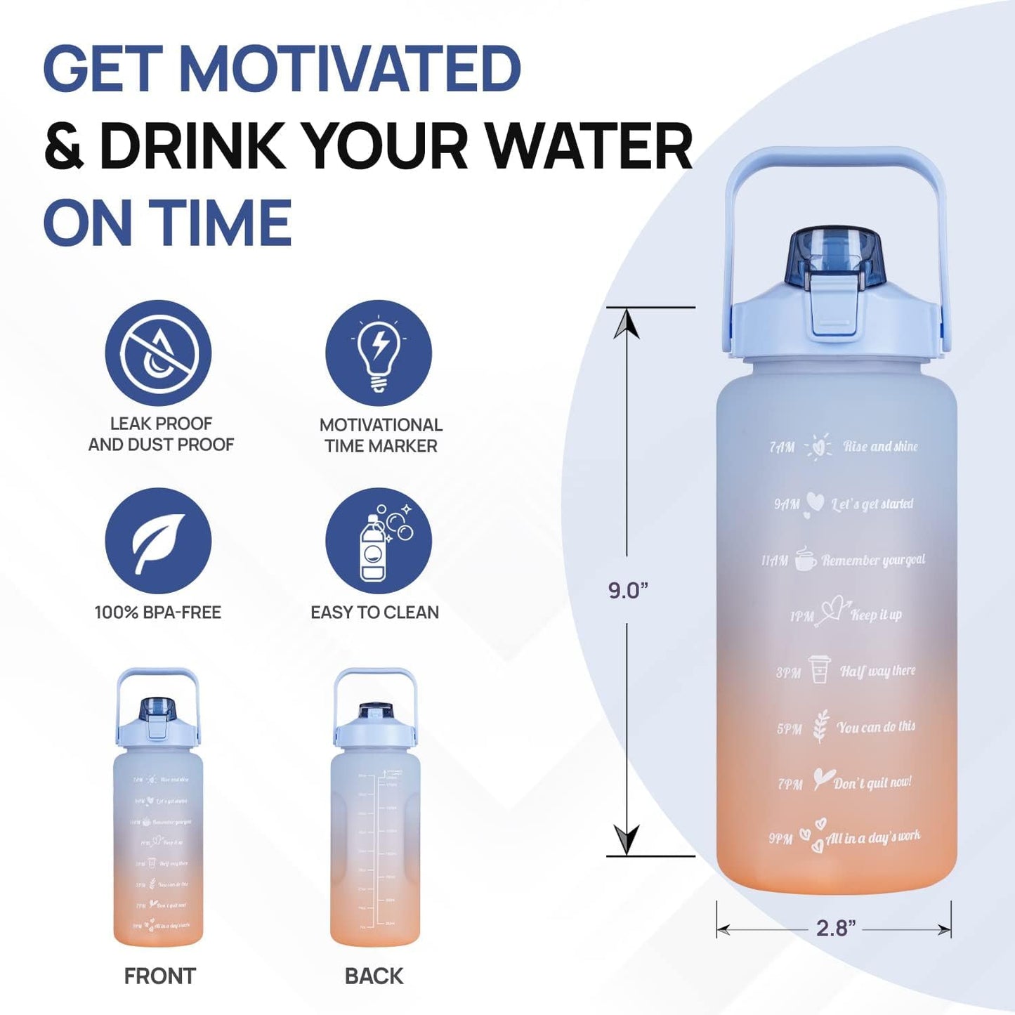 Felmico Time Marker Motivational Leakproof Large Capacity Fitness Bottle for Gym, Yoga, Travel & Outdoor Activities – Set of 3