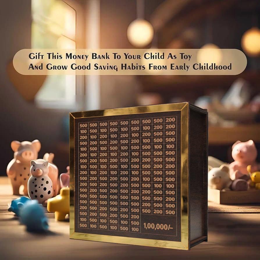 Felmico Chandan Wood Piggy Bank for Kids & Adults | Carved Wooden Coin Box & Savings Bank with Number Lock – Durable & Stylish Money Saver