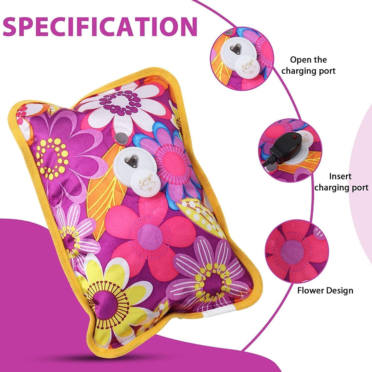 Felmico Electric Hot Water Bag for Pain Relief | Gel Heating Pad with Charging Cord | Reusable Hot Pack for Back, Neck & Body Pain – Multicolour