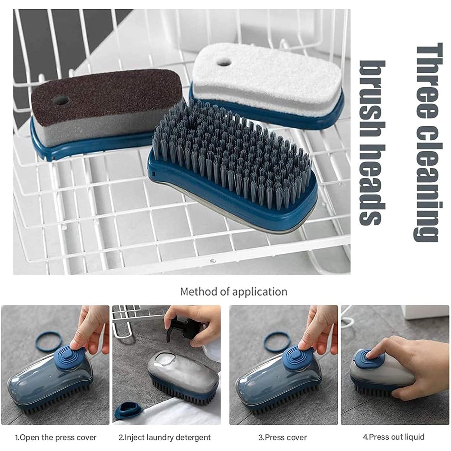 Felmico 3-in-1 Liquid Soap Dispensing Cleaning Brush – Plastic Kitchen Pot, Dish & Pan Scrubber with Soft Wool Bristles for Laundry, Shoes & Tile Cleaning (Multicolour, 1 Pc)