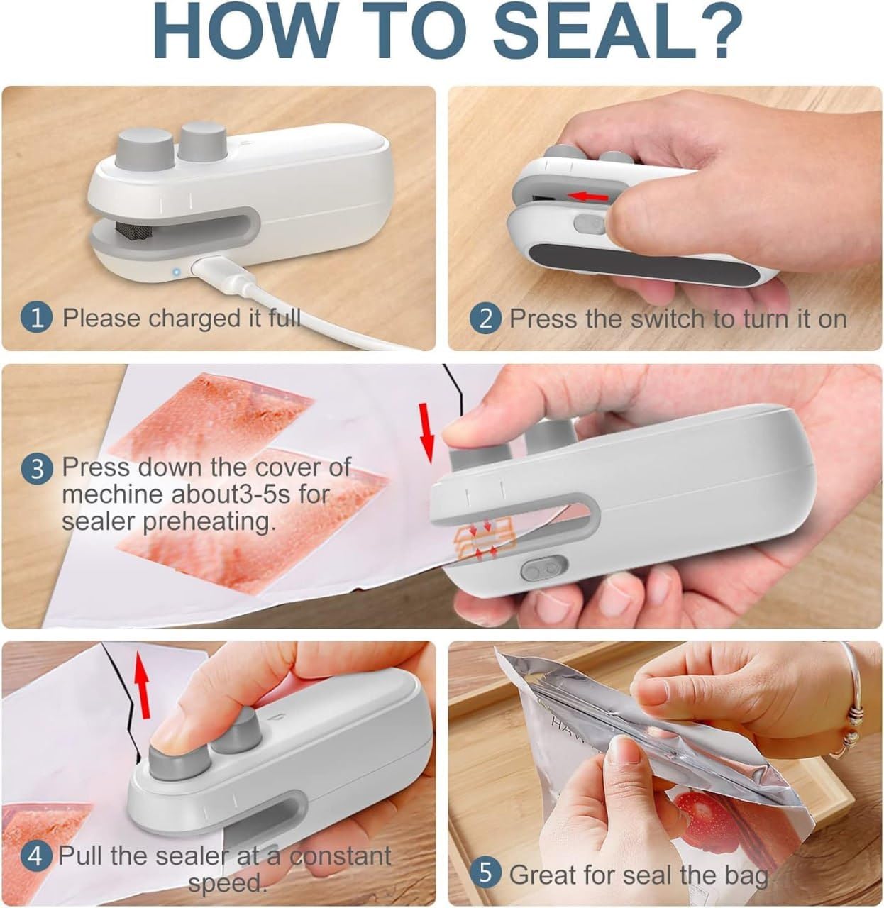 FELMICO 2-in-1 Mini Bag Sealer & Cutter | USB Rechargeable Heat Sealing Machine for Plastic & Snack Bags – Portable & Magnetic Design (Multicolor)