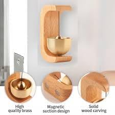 Felmico Wooden Beech Brass Door Chime – Decorative Magnetic Dopamine Doorbell for Home & Shops