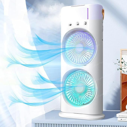 Felmico Portable Mini Air Cooler for Room Cooling | Double Ended Spray Mist Fan | USB Desk Fan for Summer, Home, Bedroom & Office | Rotatable Fan with LED Light & Remote