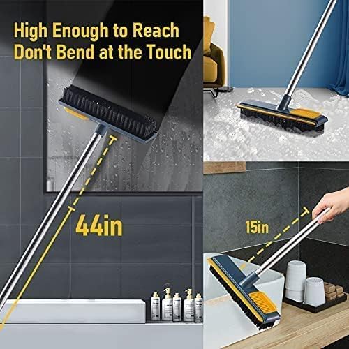Felmico 2-in-1 Bathroom Cleaning Brush with Wiper – Tiles & Floor Scrub Brush with Long Handle