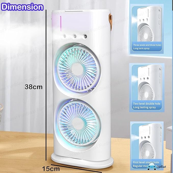 Felmico Portable Mini Air Cooler for Room Cooling | Double Ended Spray Mist Fan | USB Desk Fan for Summer, Home, Bedroom & Office | Rotatable Fan with LED Light & Remote