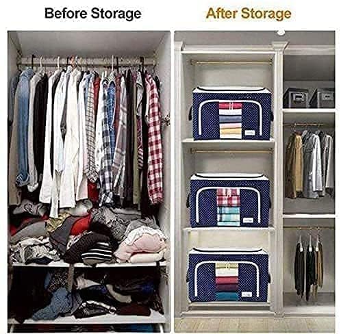 Felmico 24 LTR Foldable Storage Bag with Steel Frame – Oxford Fabric Zip Organizer for Clothes, Sarees, Bedsheets & Blankets (Pack of 1)
