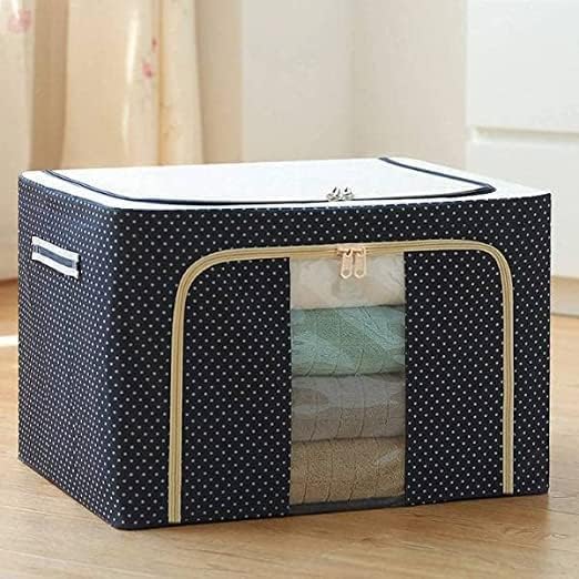 Felmico 24 LTR Foldable Storage Bag with Steel Frame – Oxford Fabric Zip Organizer for Clothes, Sarees, Bedsheets & Blankets (Pack of 1)