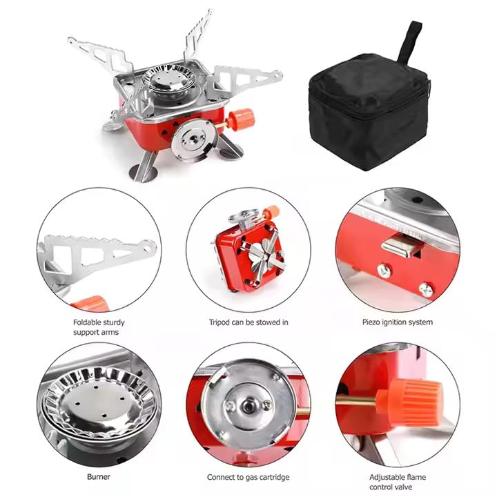 Felmico Portable Gas Stove for Camping & Travel – Compact Butane Burner, Lightweight Foldable Windproof Stainless Steel Outdoor Cooking Stove with Carrying Bag, Durable & Easy to Use