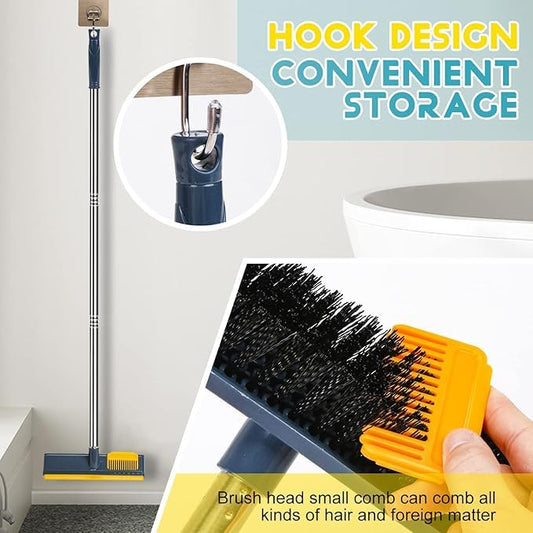 Felmico 2-in-1 Bathroom Cleaning Brush with Wiper – Tiles & Floor Scrub Brush with Long Handle