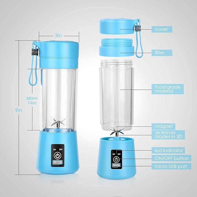 Felmico Portable Electric Juicer Bottle – 6-Blade USB Rechargeable Fruit & Vegetable Blender Mixer, USB Juice Maker Grinder Bottle for On-the-Go Smoothies