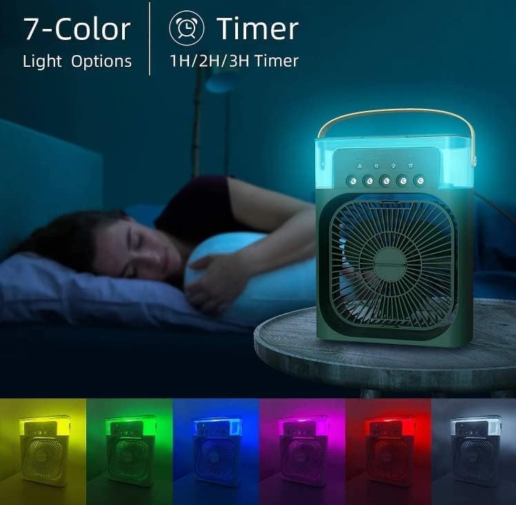 Felmico Mini Portable Air Cooler – Personal Mini AC Fan with 7-Color LED Light, 3 Wind Speeds, 3 Spray Modes & Timer for Room, Office, Home, Dorm & Travel