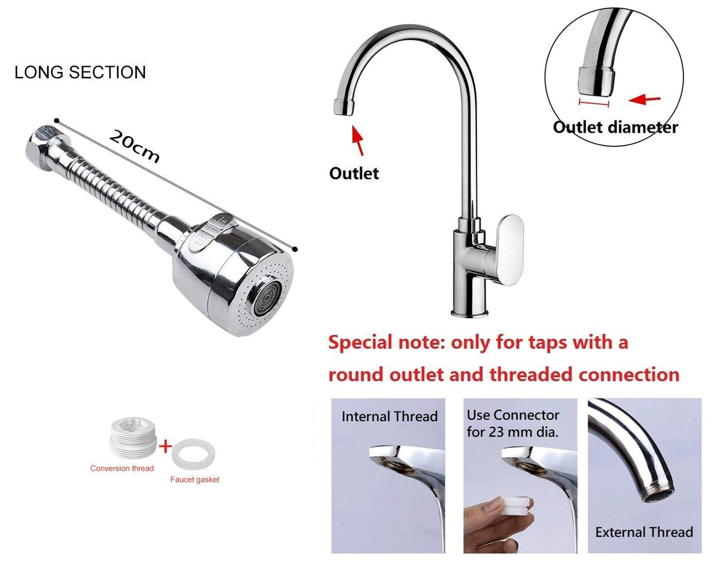 Felmico 360 Degree Rotation Stainless Steel Faucet with Water-Saving Bubbler