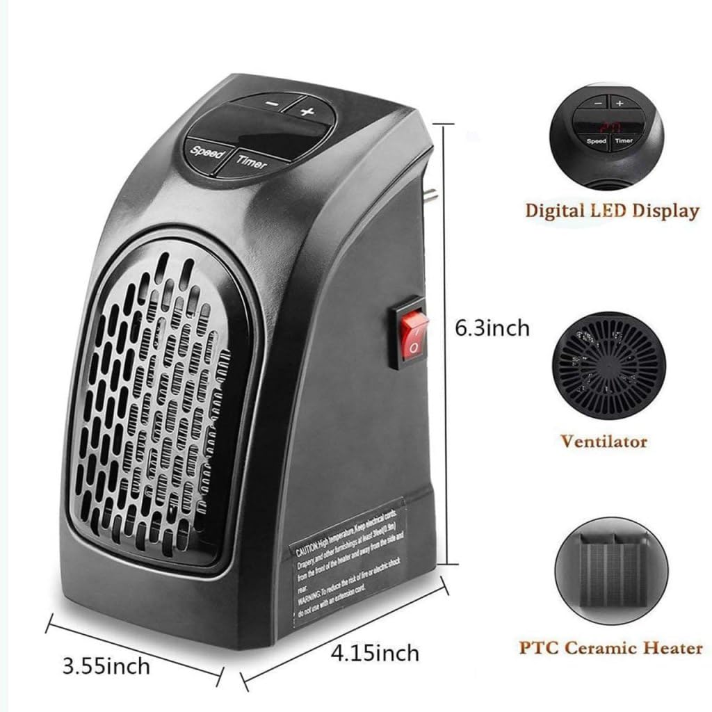 Felmico Wall-Outlet 400W Portable Electric Handy Room Heater, Mini Heater for Room, Office & Bedroom with LED Display, Adjustable Temperature & Stylish Black Design          Ask ChatGPT