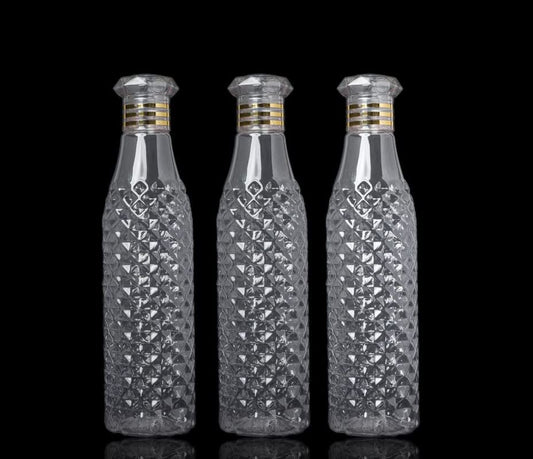 Felmico 1L Crystal Clear Plastic Water Bottles (Set of 3) – Diamond Pattern, Ideal for Kitchen, Office, Sports & Travel