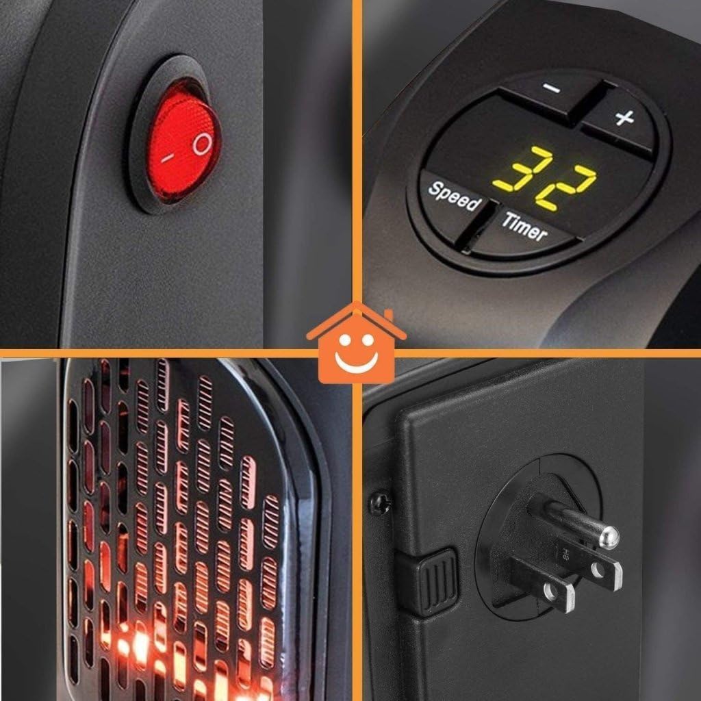 Felmico Wall-Outlet 400W Portable Electric Handy Room Heater, Mini Heater for Room, Office & Bedroom with LED Display, Adjustable Temperature & Stylish Black Design          Ask ChatGPT