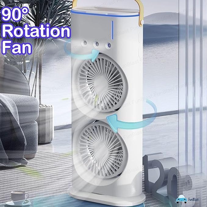 Felmico Portable Mini Air Cooler for Room Cooling | Double Ended Spray Mist Fan | USB Desk Fan for Summer, Home, Bedroom & Office | Rotatable Fan with LED Light & Remote