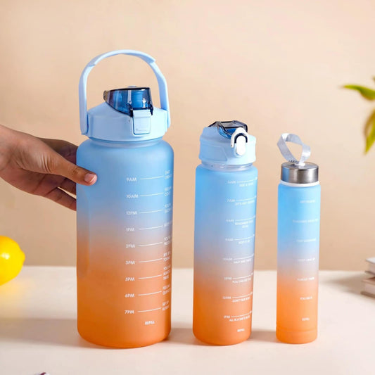 Felmico Time Marker Motivational Leakproof Large Capacity Fitness Bottle for Gym, Yoga, Travel & Outdoor Activities – Set of 3