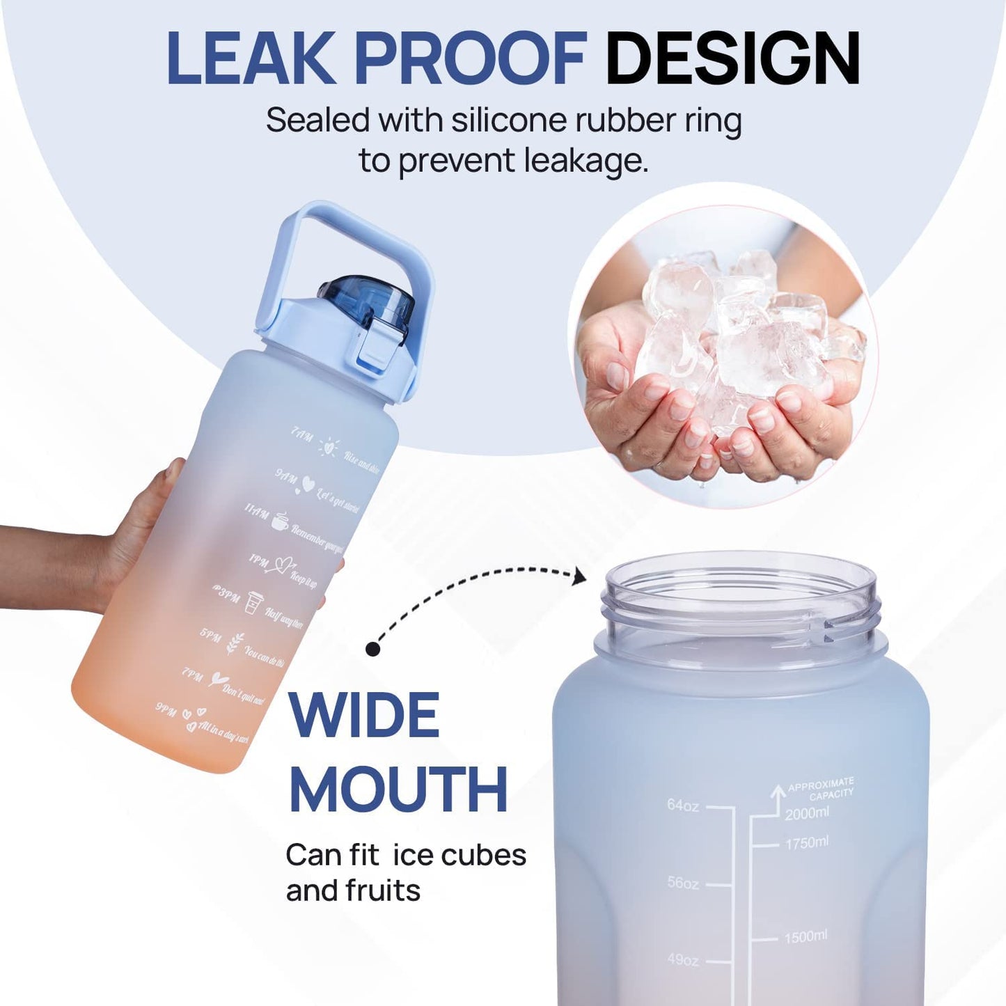 Felmico Time Marker Motivational Leakproof Large Capacity Fitness Bottle for Gym, Yoga, Travel & Outdoor Activities – Set of 3