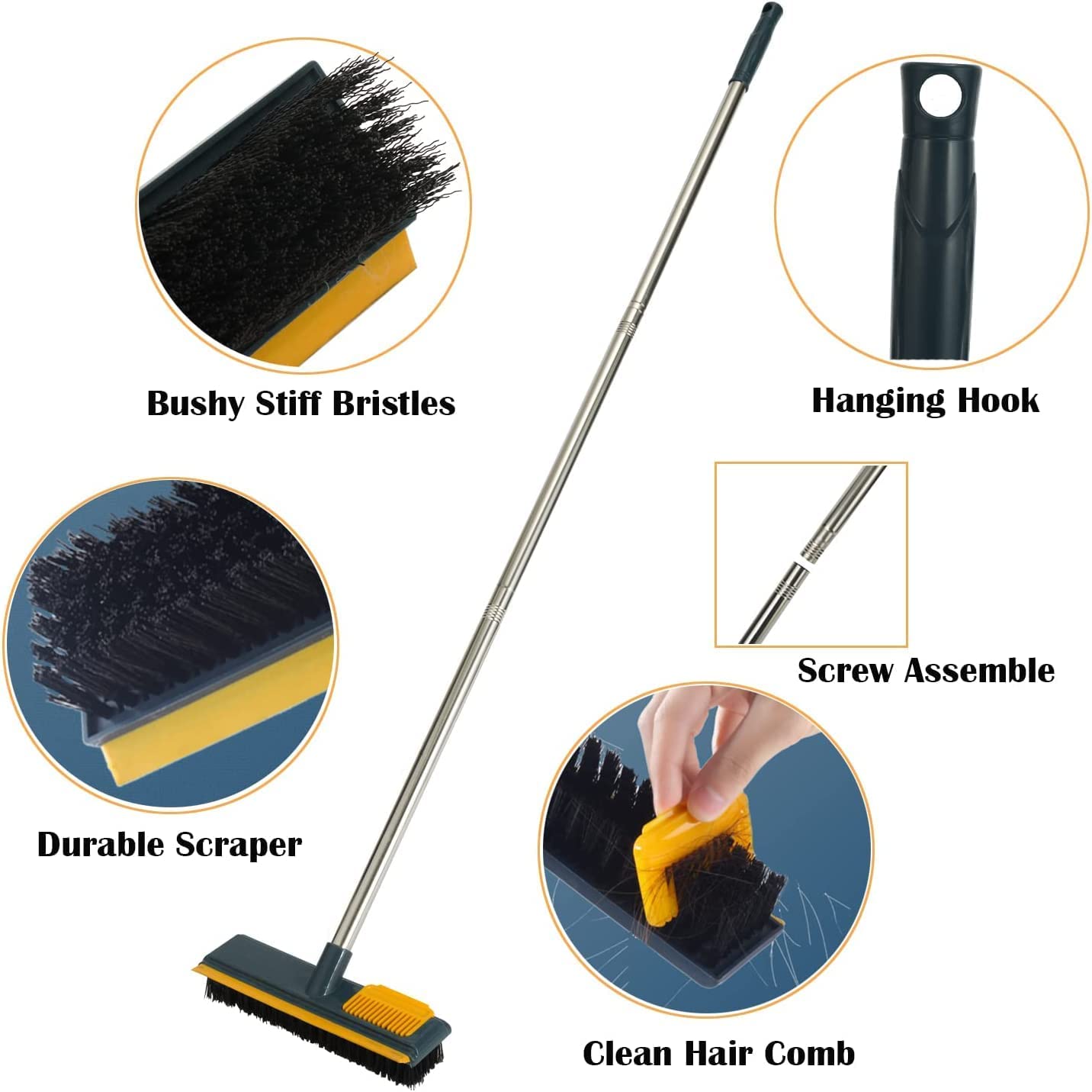 Felmico 2-in-1 Bathroom Cleaning Brush with Wiper – Tiles & Floor Scrub Brush with Long Handle