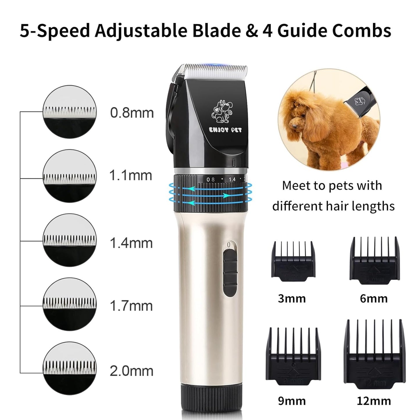 Felmico Dog Clippers Cat Shaver | Professional Hair Grooming Clippers with Detachable Blades, Cordless & Rechargeable Pet Clipper Kit with Scissors, Combs & Guards for Dogs & Cats