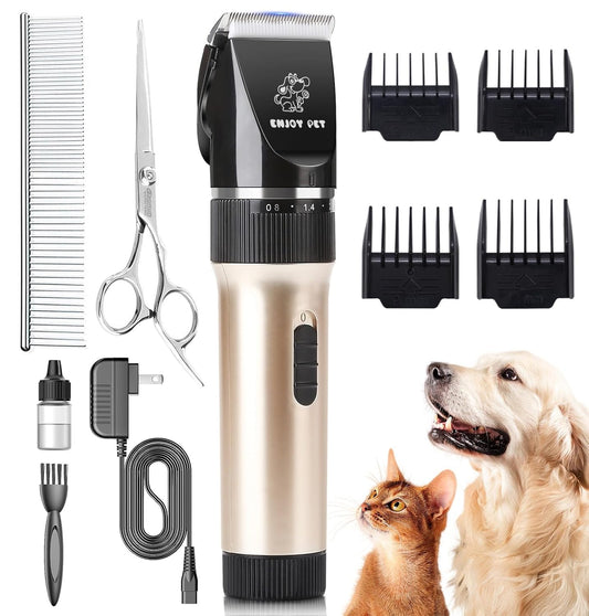 Felmico Dog Clippers Cat Shaver | Professional Hair Grooming Clippers with Detachable Blades, Cordless & Rechargeable Pet Clipper Kit with Scissors, Combs & Guards for Dogs & Cats