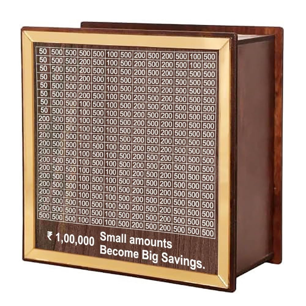 Felmico Chandan Wood Piggy Bank for Kids & Adults | Carved Wooden Coin Box & Savings Bank with Number Lock – Durable & Stylish Money Saver