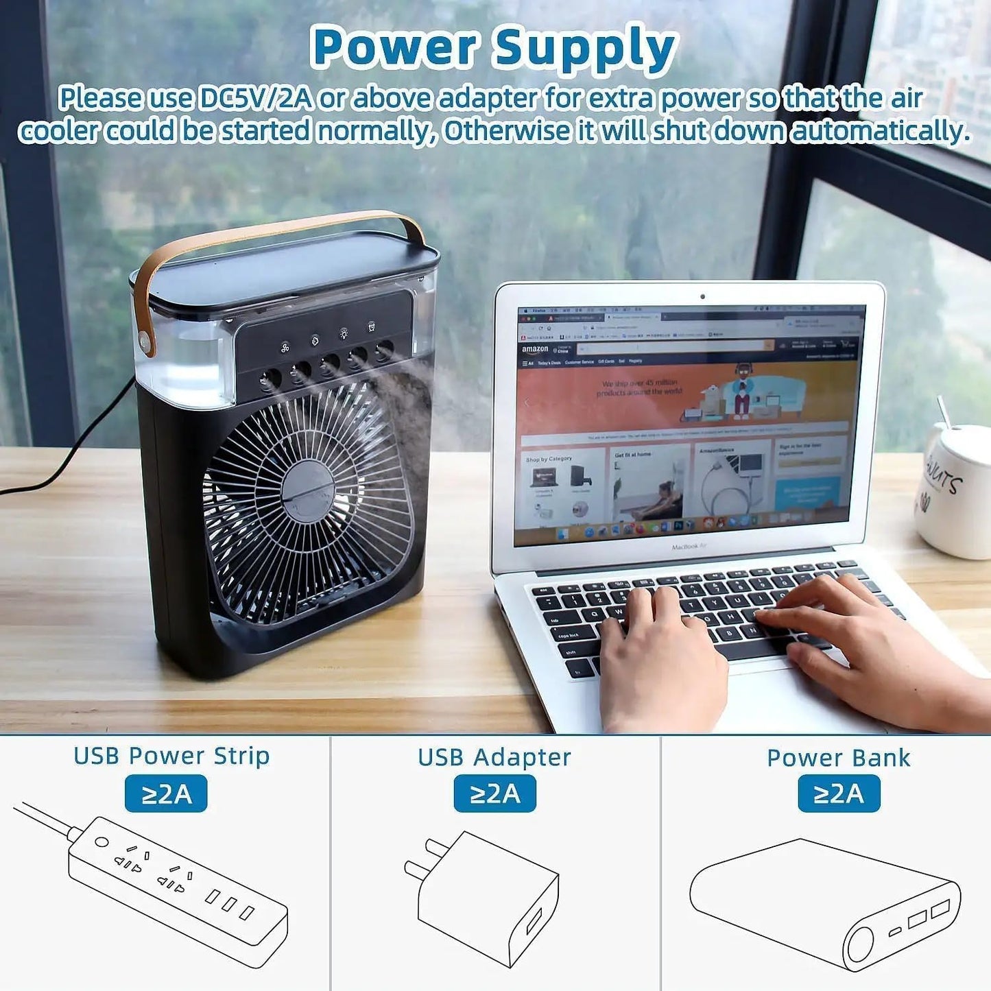 Felmico Mini Portable Air Cooler – Personal Mini AC Fan with 7-Color LED Light, 3 Wind Speeds, 3 Spray Modes & Timer for Room, Office, Home, Dorm & Travel