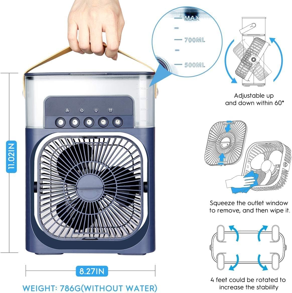 Felmico Mini Portable Air Cooler – Personal Mini AC Fan with 7-Color LED Light, 3 Wind Speeds, 3 Spray Modes & Timer for Room, Office, Home, Dorm & Travel