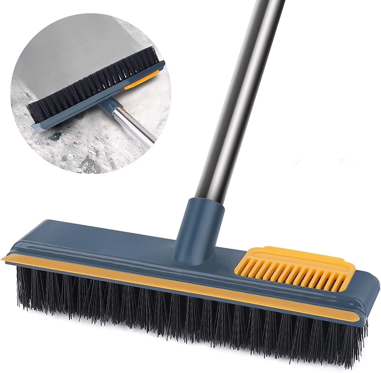 Felmico 2-in-1 Bathroom Cleaning Brush with Wiper – Tiles & Floor Scrub Brush with Long Handle