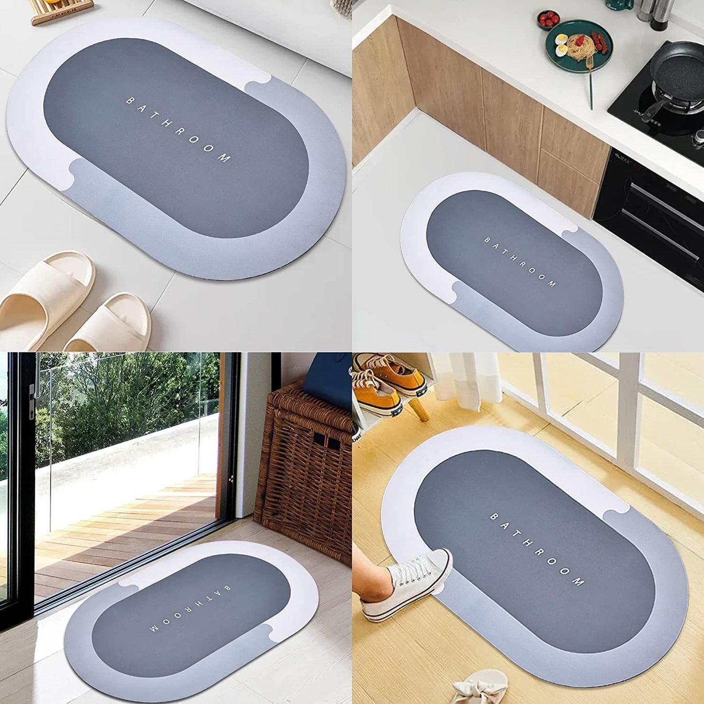 FELMICO Large Quick Drying Bath Mat – Water-Absorbing Bathroom Floor Mat, Oval Print, Heavy Quality (Multicolor)