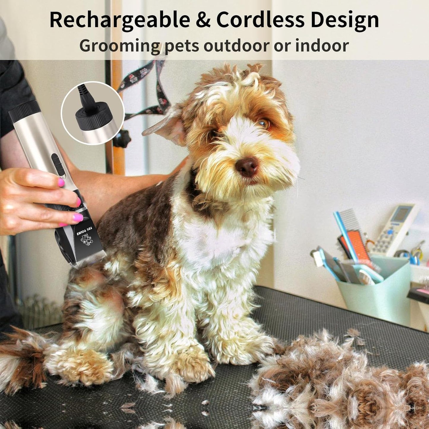 Felmico Dog Clippers Cat Shaver | Professional Hair Grooming Clippers with Detachable Blades, Cordless & Rechargeable Pet Clipper Kit with Scissors, Combs & Guards for Dogs & Cats