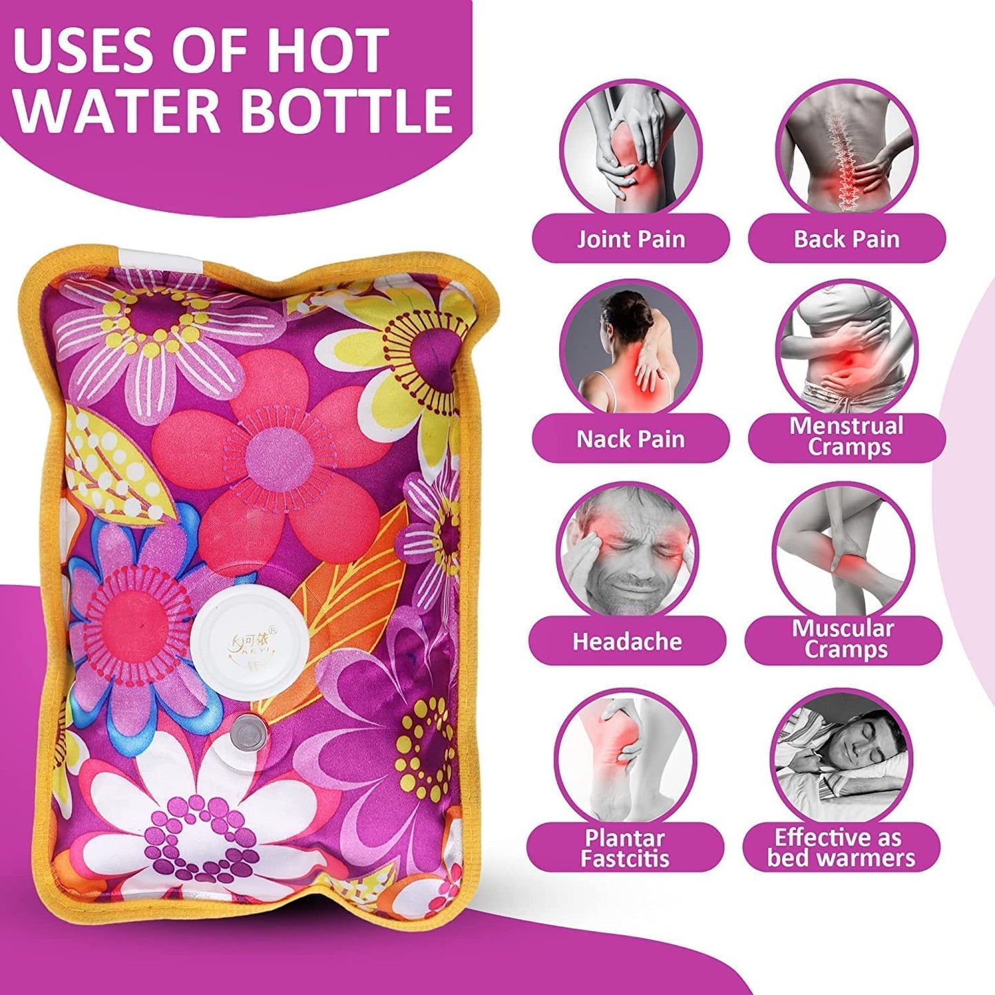 Felmico Electric Hot Water Bag for Pain Relief | Gel Heating Pad with Charging Cord | Reusable Hot Pack for Back, Neck & Body Pain – Multicolour
